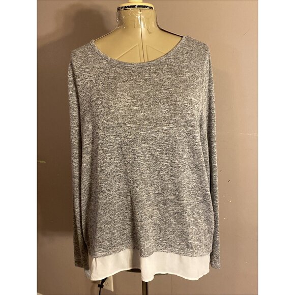 Lane Bryant Sweaters - Lane Bryant Black Heathered Sweater Sheer Trim Zip Up Back Scoop Neck SZ 14/16